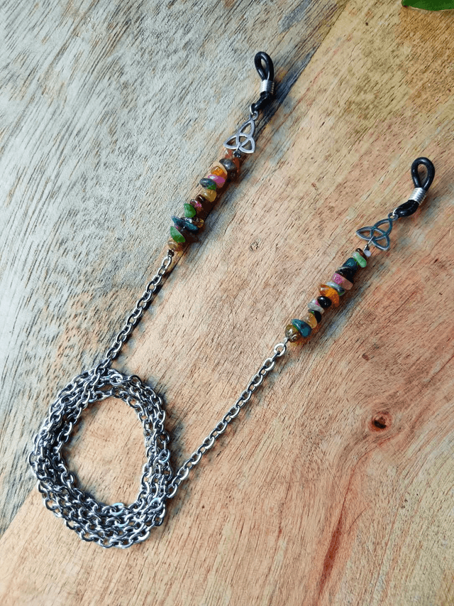 Chaine de lunettes WITCHY Intemporelle (tourmaline multicolore et nœud trinité)