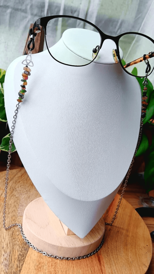 Chaine de lunettes WITCHY Intemporelle (tourmaline multicolore et nœud trinité)