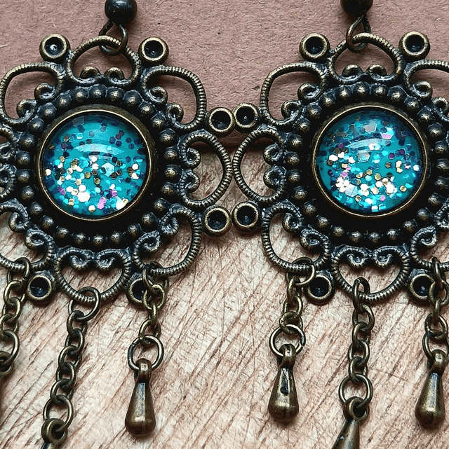Boucles d'oreilles IRMA turquoise et paillettes multicolores