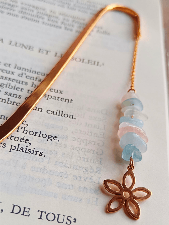 Marque page FLEUR Morganite et Aigue-Marine