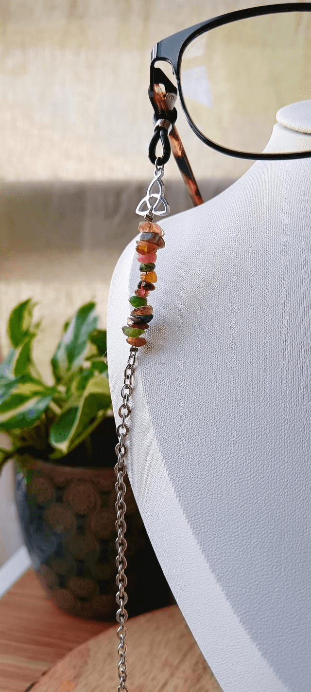 Chaine de lunettes WITCHY Intemporelle (tourmaline multicolore et nœud trinité)
