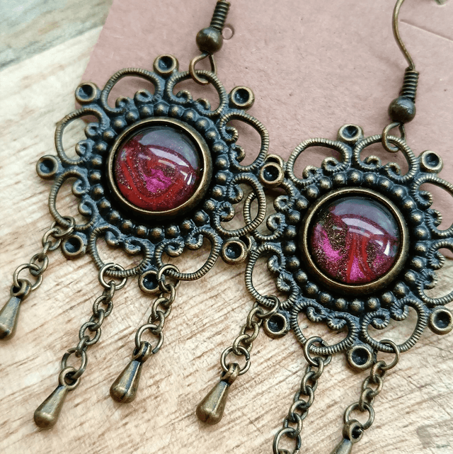 Boucles d'oreilles IRMA marron et framboise psychédélique
