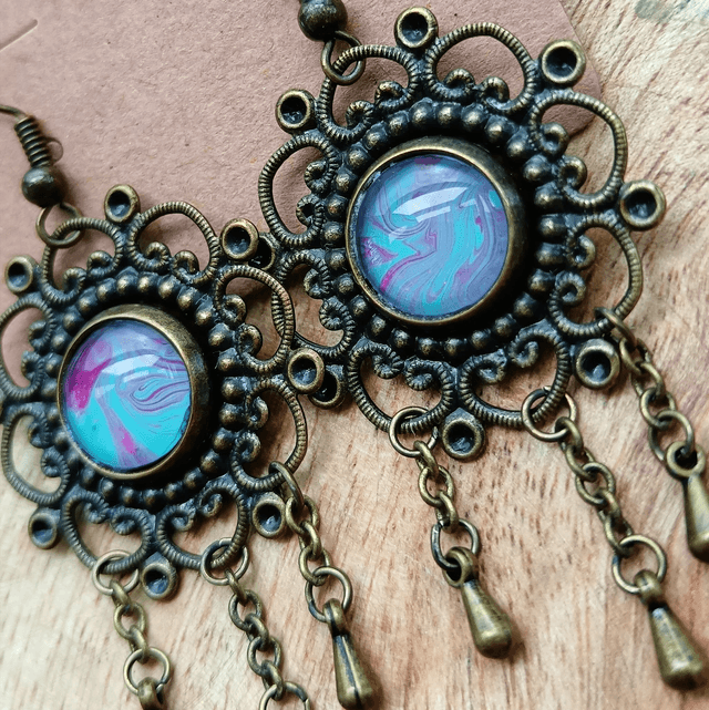 Boucles d'oreilles IRMA rose et bleu psychédélique