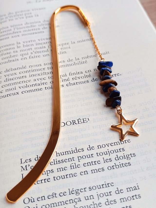 Marque page JE RAYONNE Lapis-Lazuli et Oeil de tigre