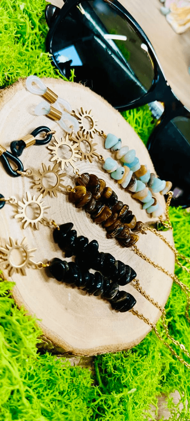 Chaine de lunettes Soleil d'été Obsidienne dorée - Collection d'été Eclats d'Ame
