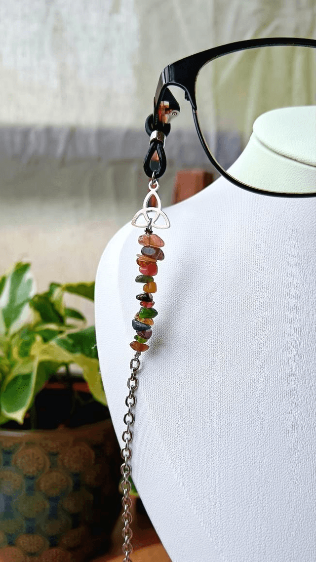 Chaine de lunettes WITCHY Intemporelle (tourmaline multicolore et nœud trinité)