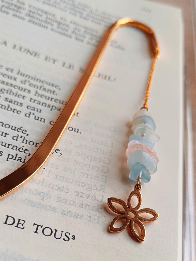 Marque page FLEUR Morganite et Aigue-Marine