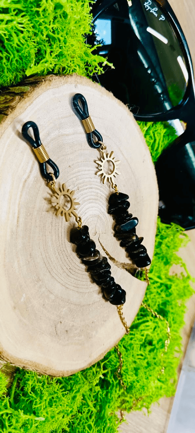 Chaine de lunettes Soleil d&#039;été Obsidienne dorée - Collection d&#039;été Eclats d&#039;Ame