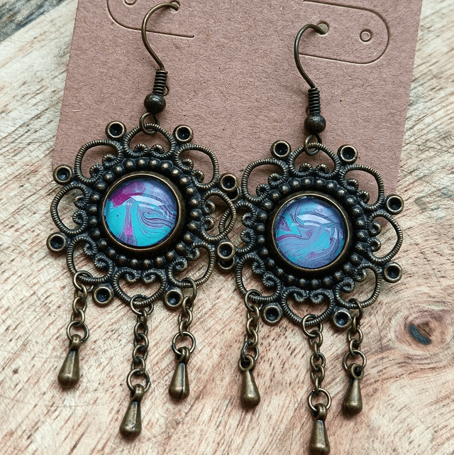 Boucles d&#039;oreilles IRMA rose et bleu psychédélique